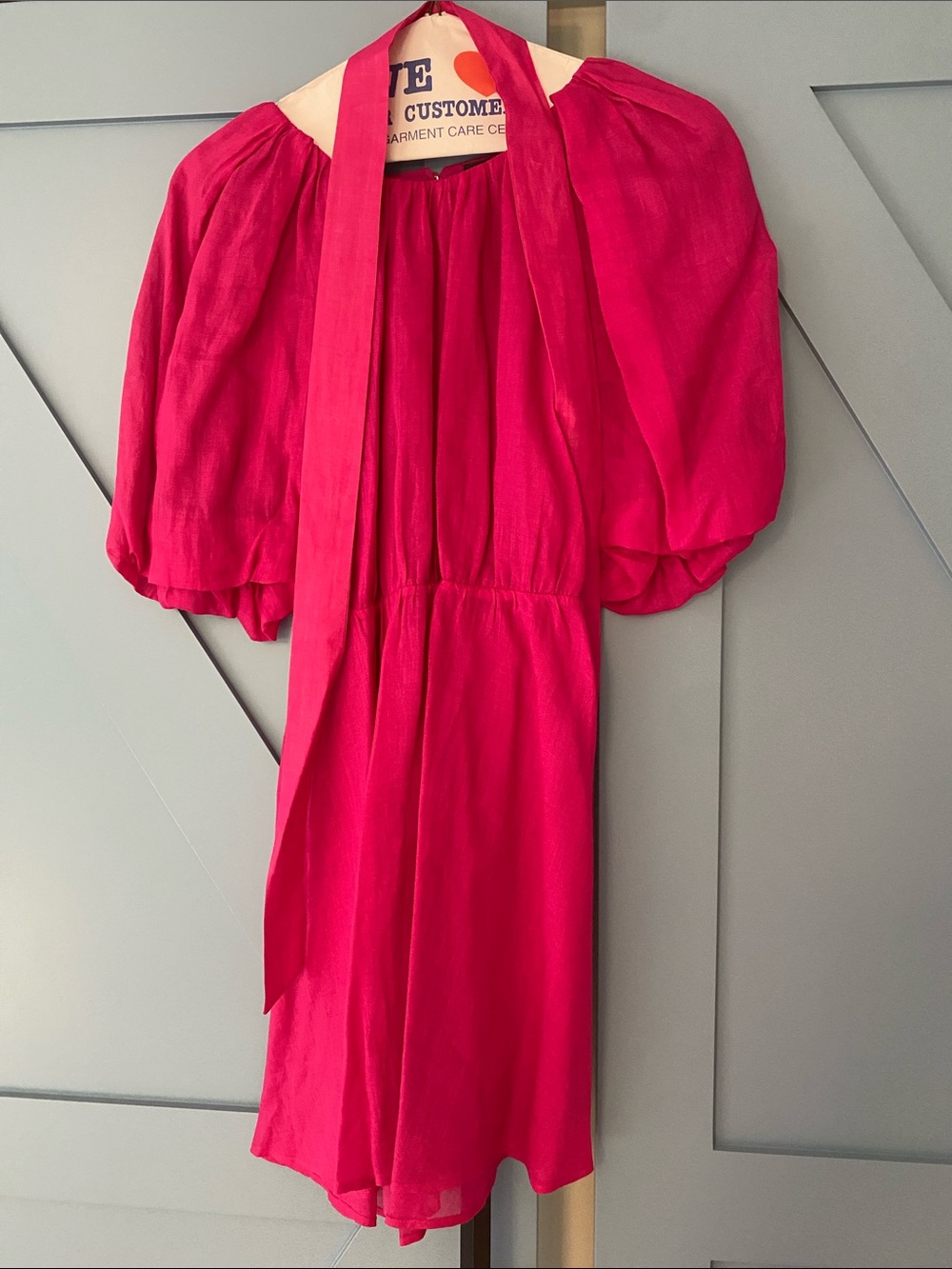 Banana Republic Hot Pink Puff-Sleeve Dress with Sash